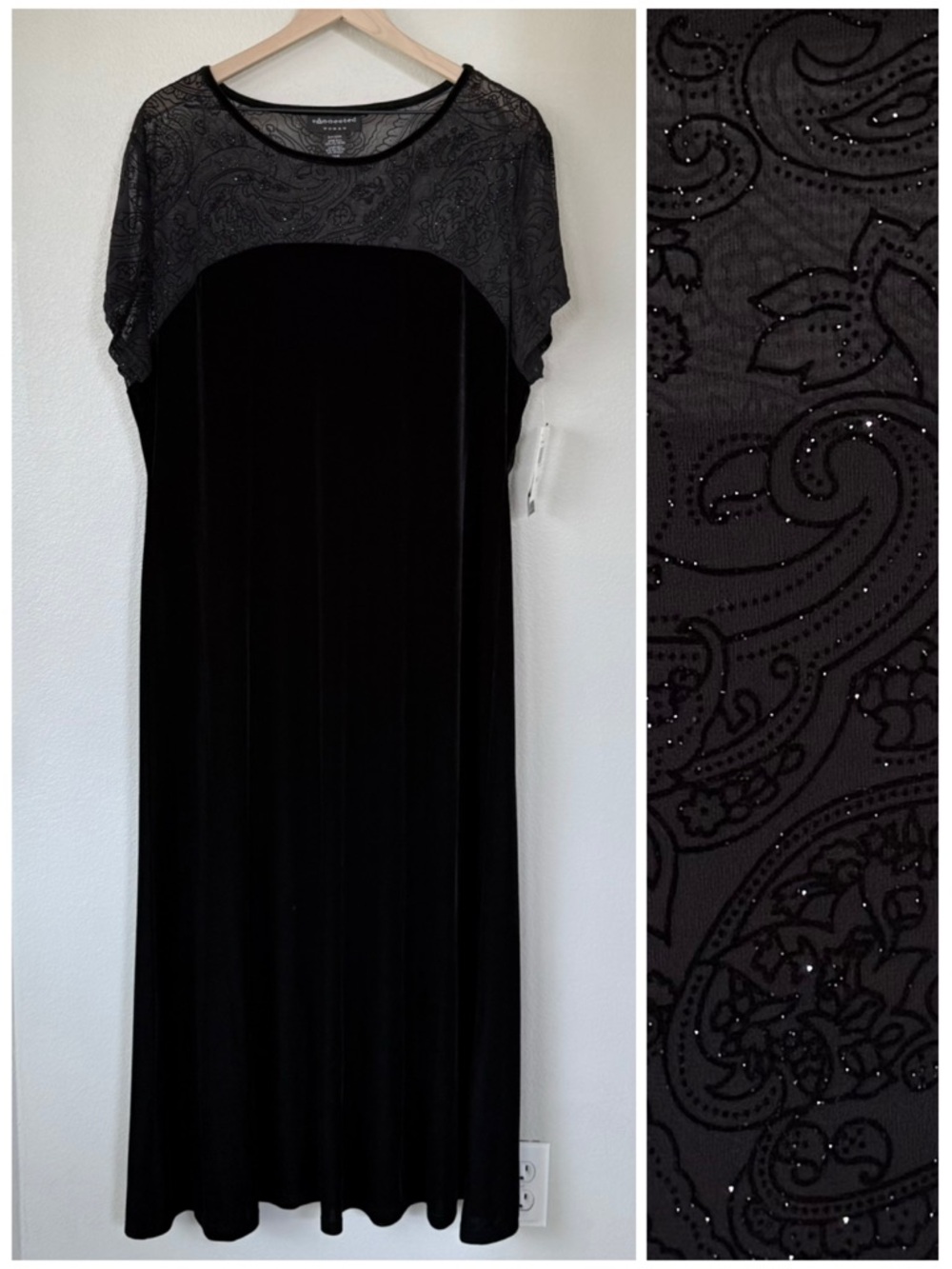 CONNECTED APPAREL NWT 20W 20 Sparkle Burnout Flocked Mesh Velvet Maxi Dress LBD
